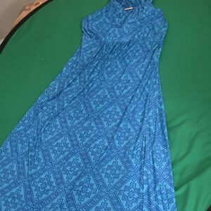 Elegant Blue Patterned Women's Dress